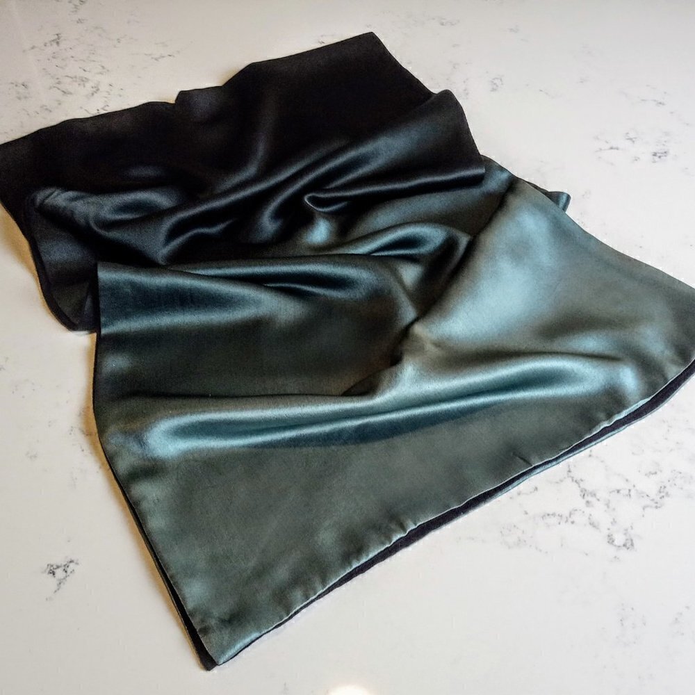 Green Silk Black Wool Ombre Oblong Scarf Wrap